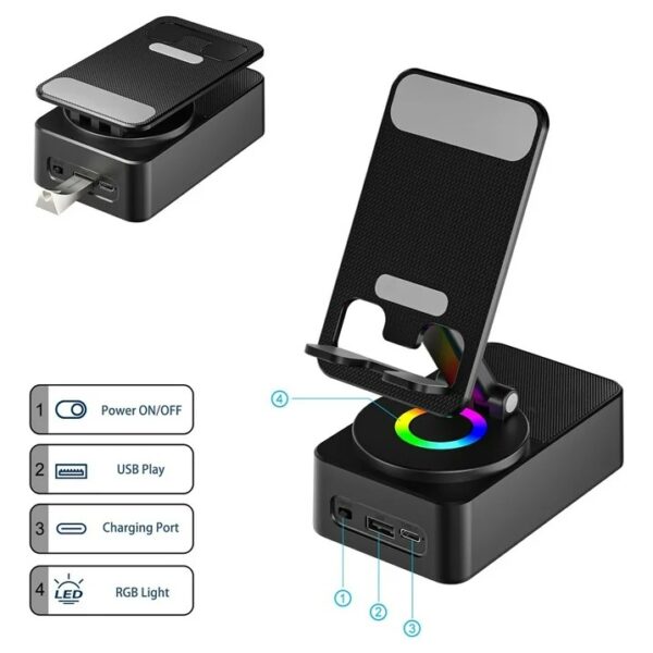 WYS-2301BT Premium Phone Stand with Wireless Speaker-স্পিকার-পাওয়ার ব্যাংক-লাইট-Phoneস্টান্ড একসাথে